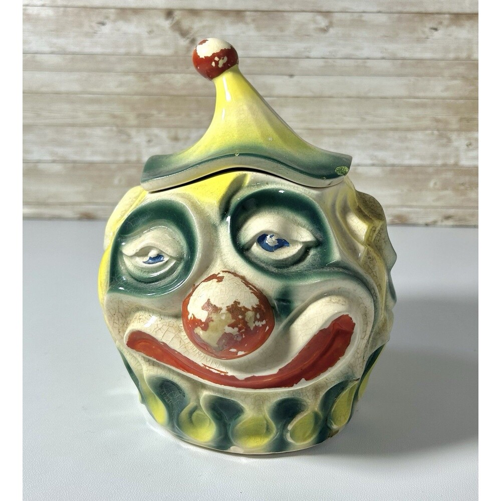 Rare Vintage 1970s McCoy USA Sad Clown Ceramic Cookie Jar #255 with Lid